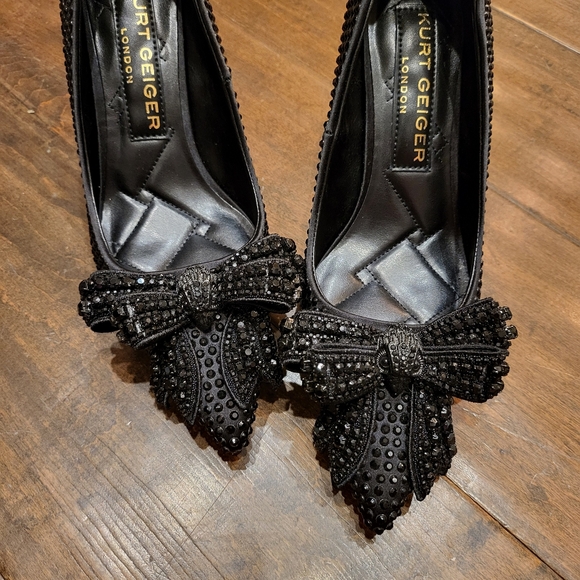 Size 6.5 Kurt Geiger Black Belgravia Crystal Bow Heels - Picture 9 of 13